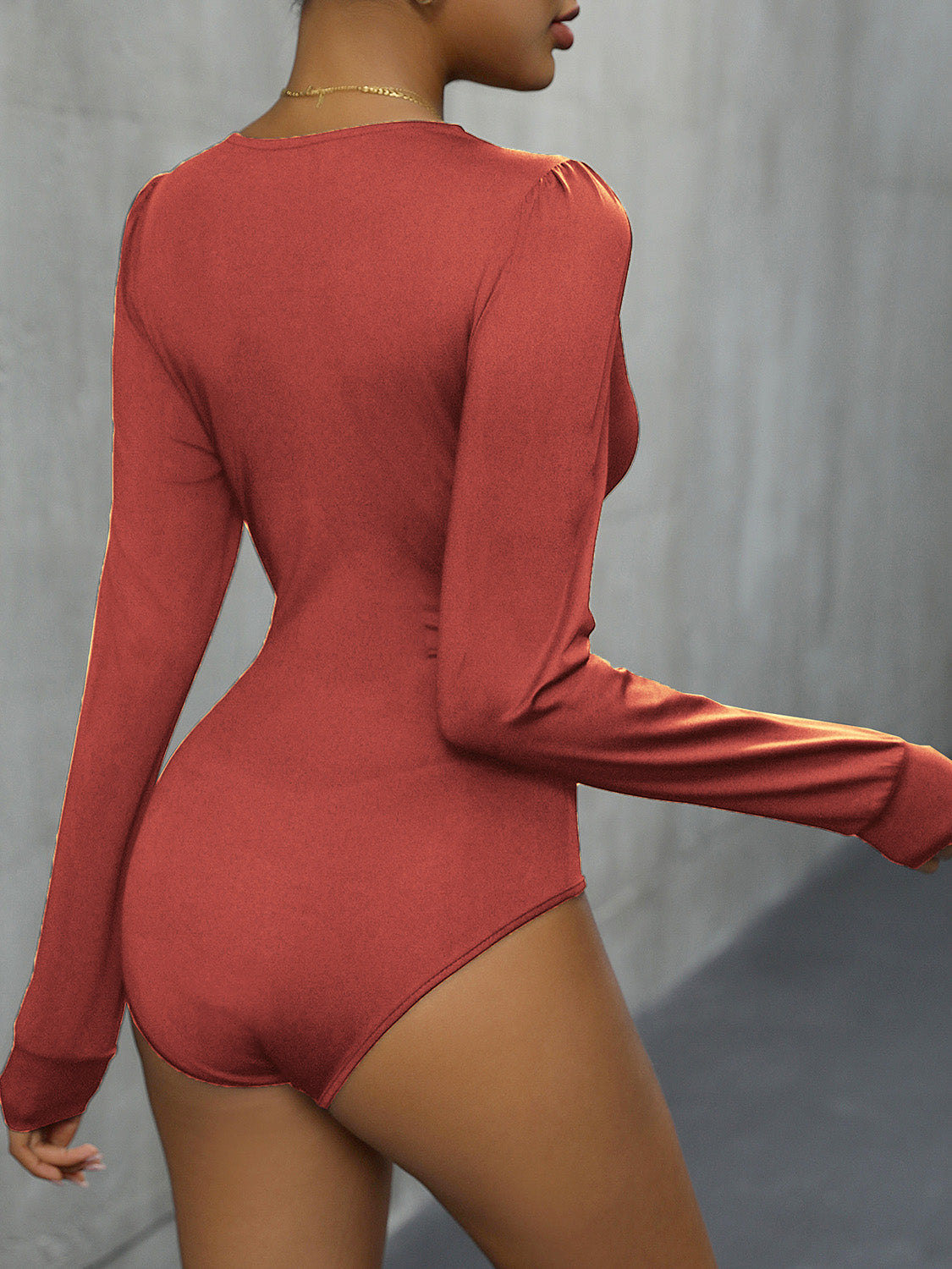 Lace Detail Plunge Long Sleeve Bodysuit - store name